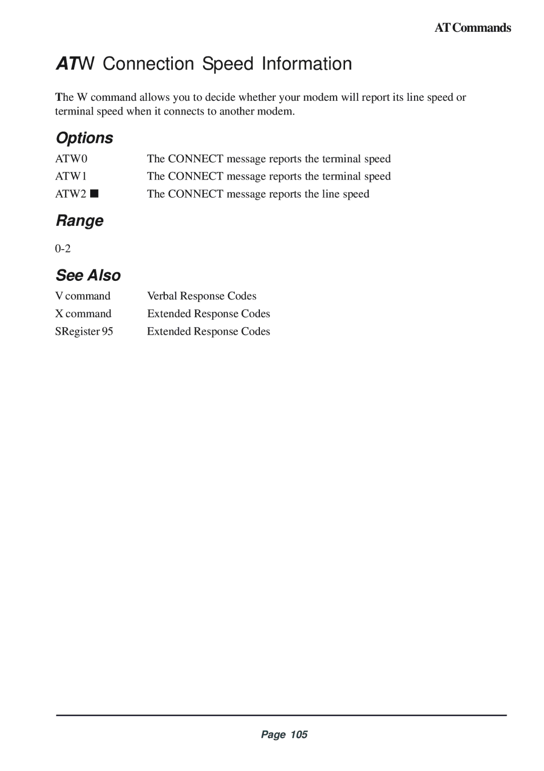 Telenetics 56 manual ATW Connection Speed Information, ATW0, ATW1 