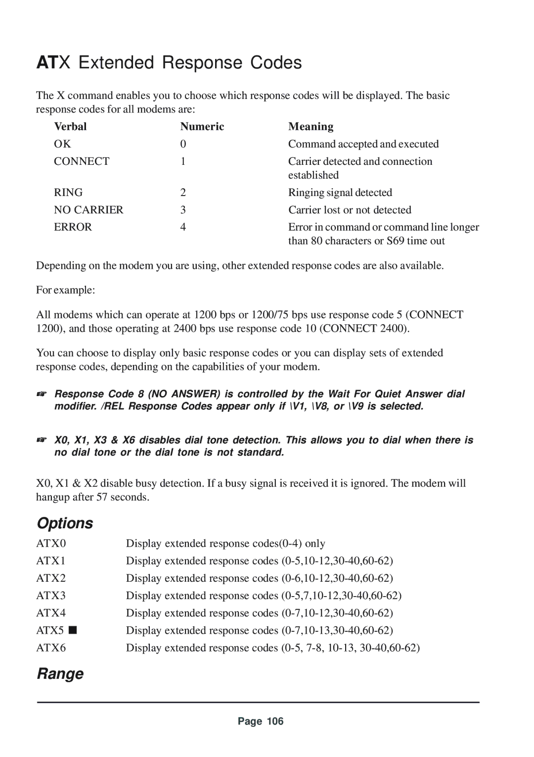 Telenetics 56 manual ATX Extended Response Codes 