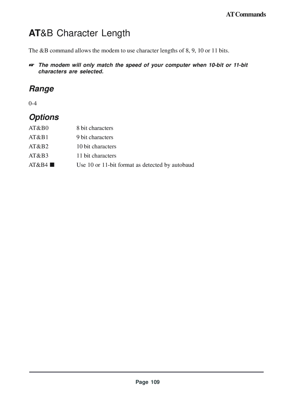 Telenetics 56 manual AT&B Character Length, Range Options 