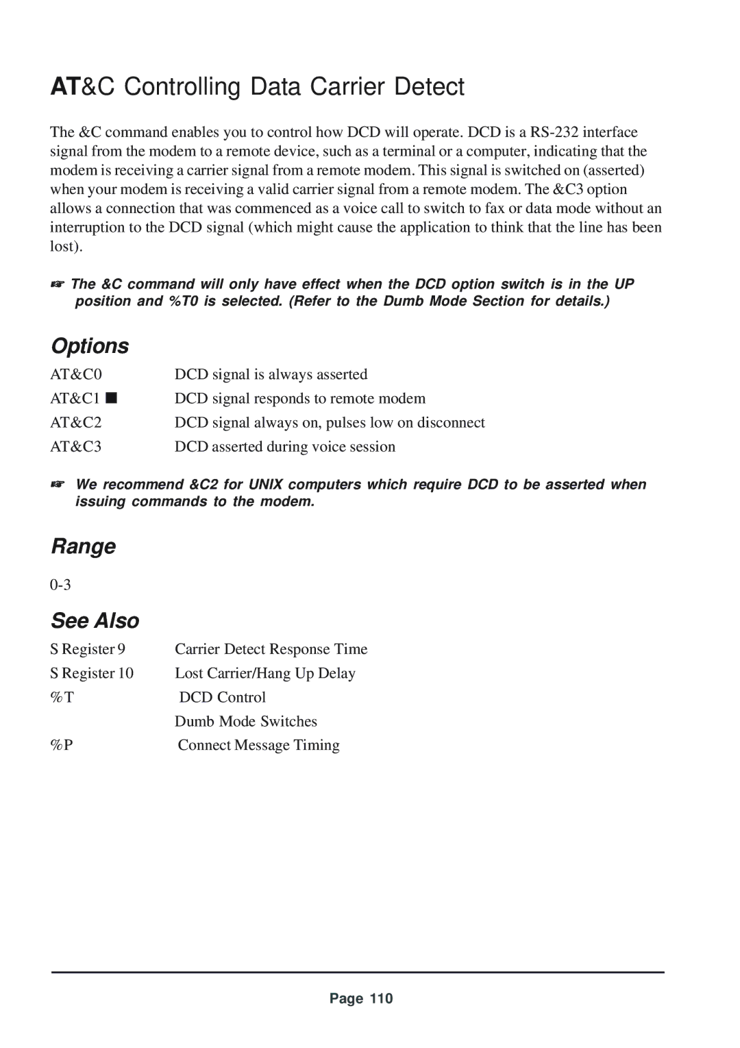 Telenetics 56 manual AT&C Controlling Data Carrier Detect, AT&C0, AT&C2, AT&C3 