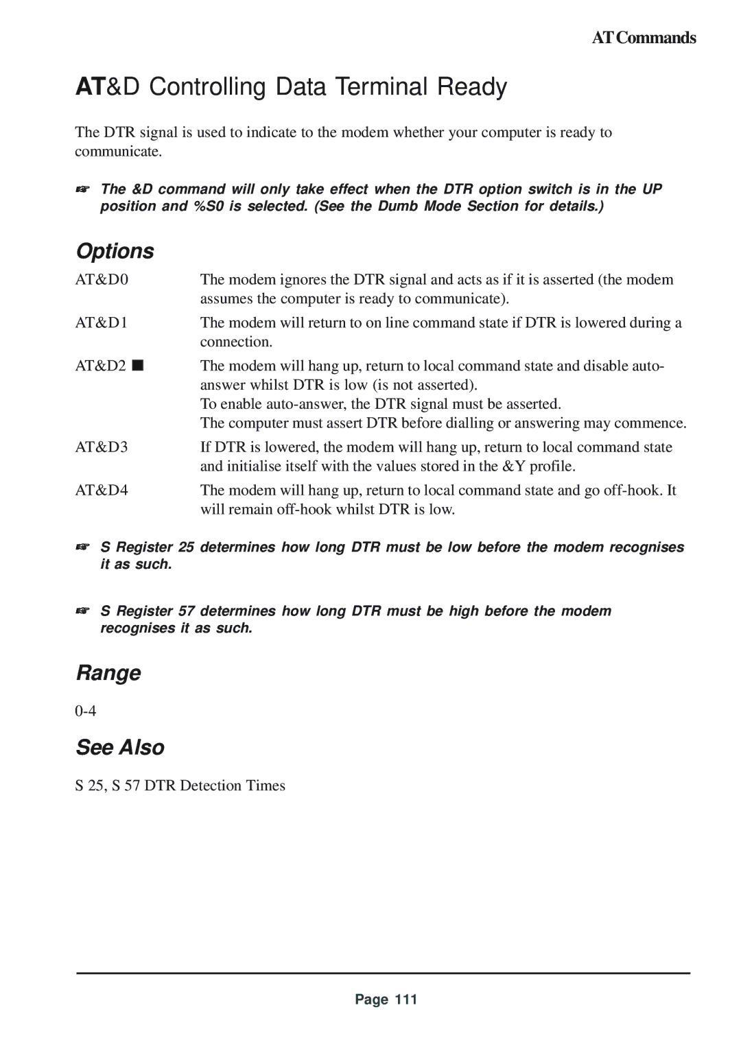 Telenetics 56 manual AT&D Controlling Data Terminal Ready, AT&D0, AT&D1, AT&D3, AT&D4 