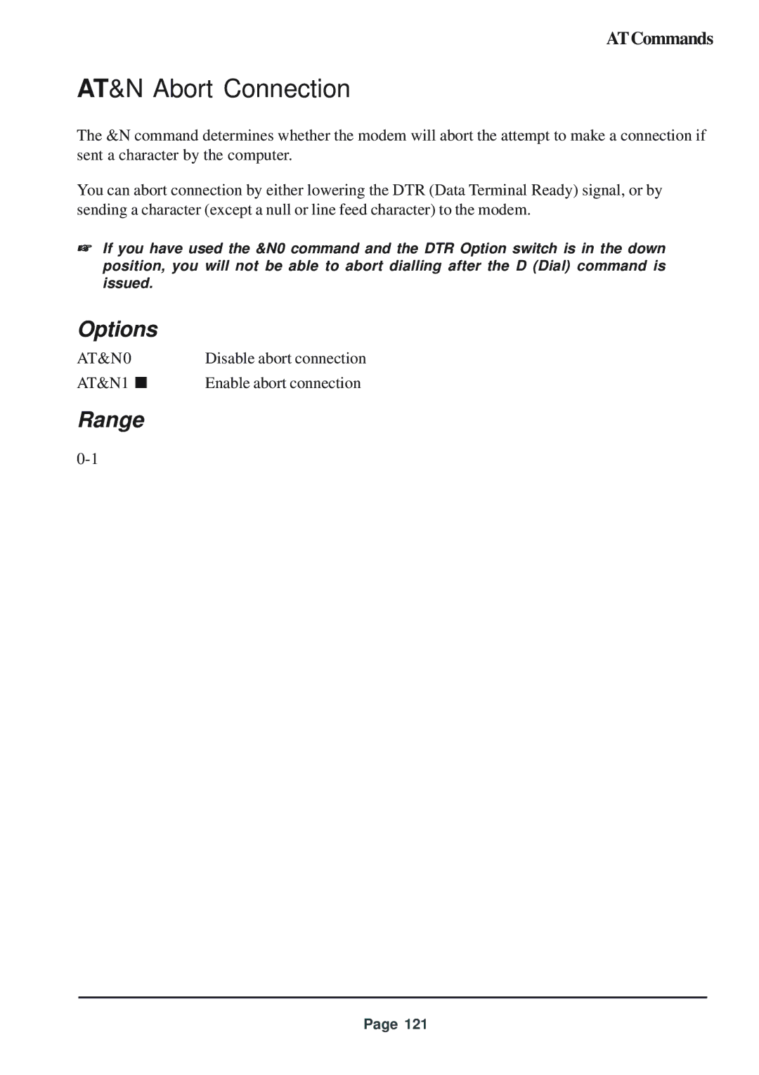 Telenetics 56 manual AT&N Abort Connection, AT&N0 