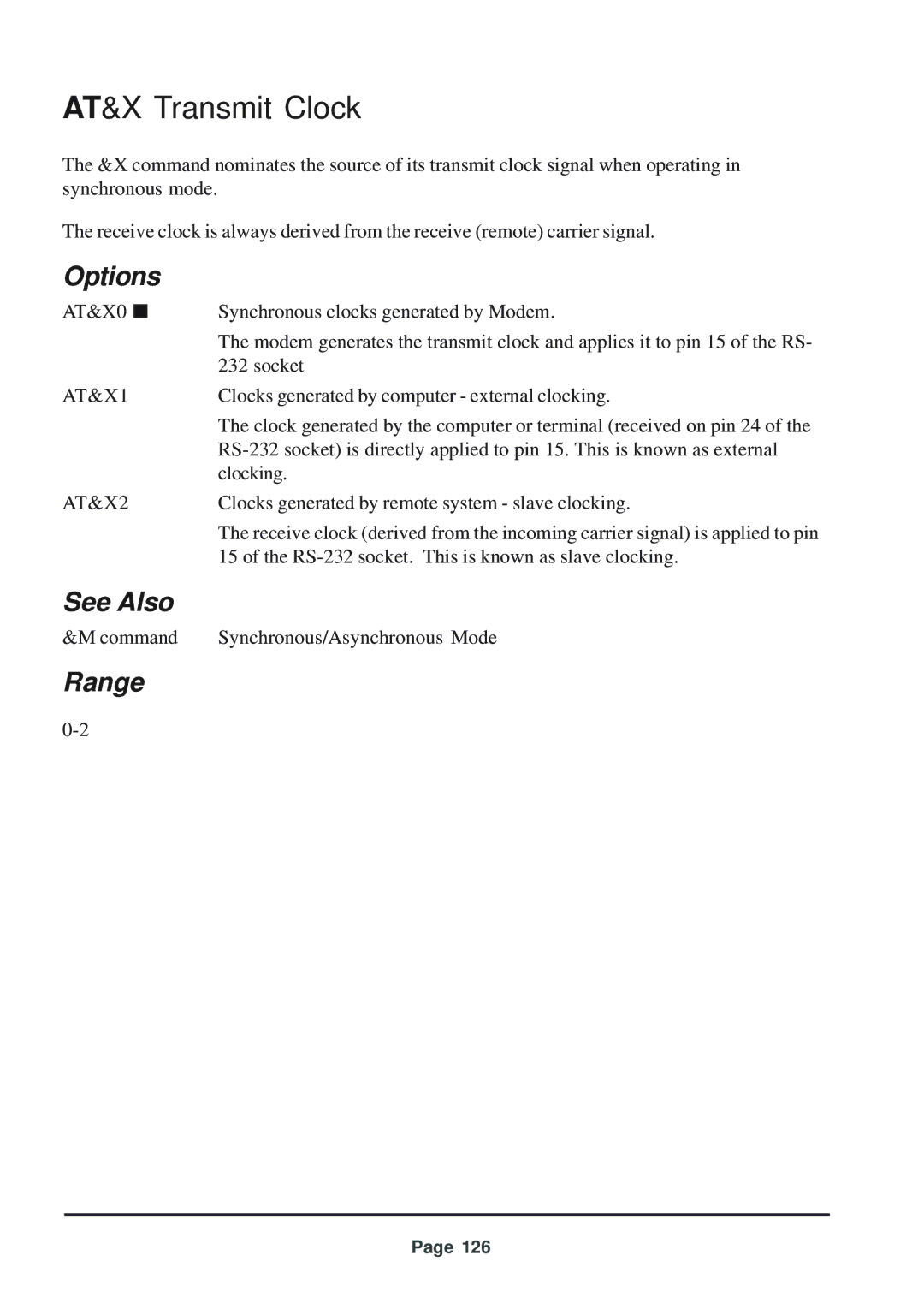 Telenetics 56 manual AT&X Transmit Clock, AT&X1, AT&X2 