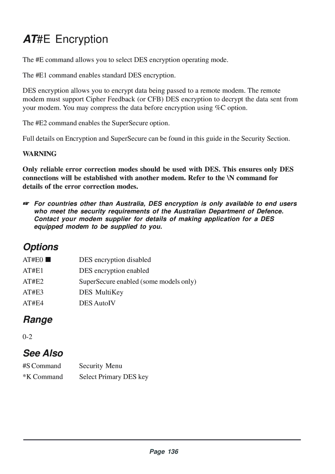 Telenetics 56 manual AT#E Encryption, AT#E1, AT#E2, AT#E3, AT#E4 