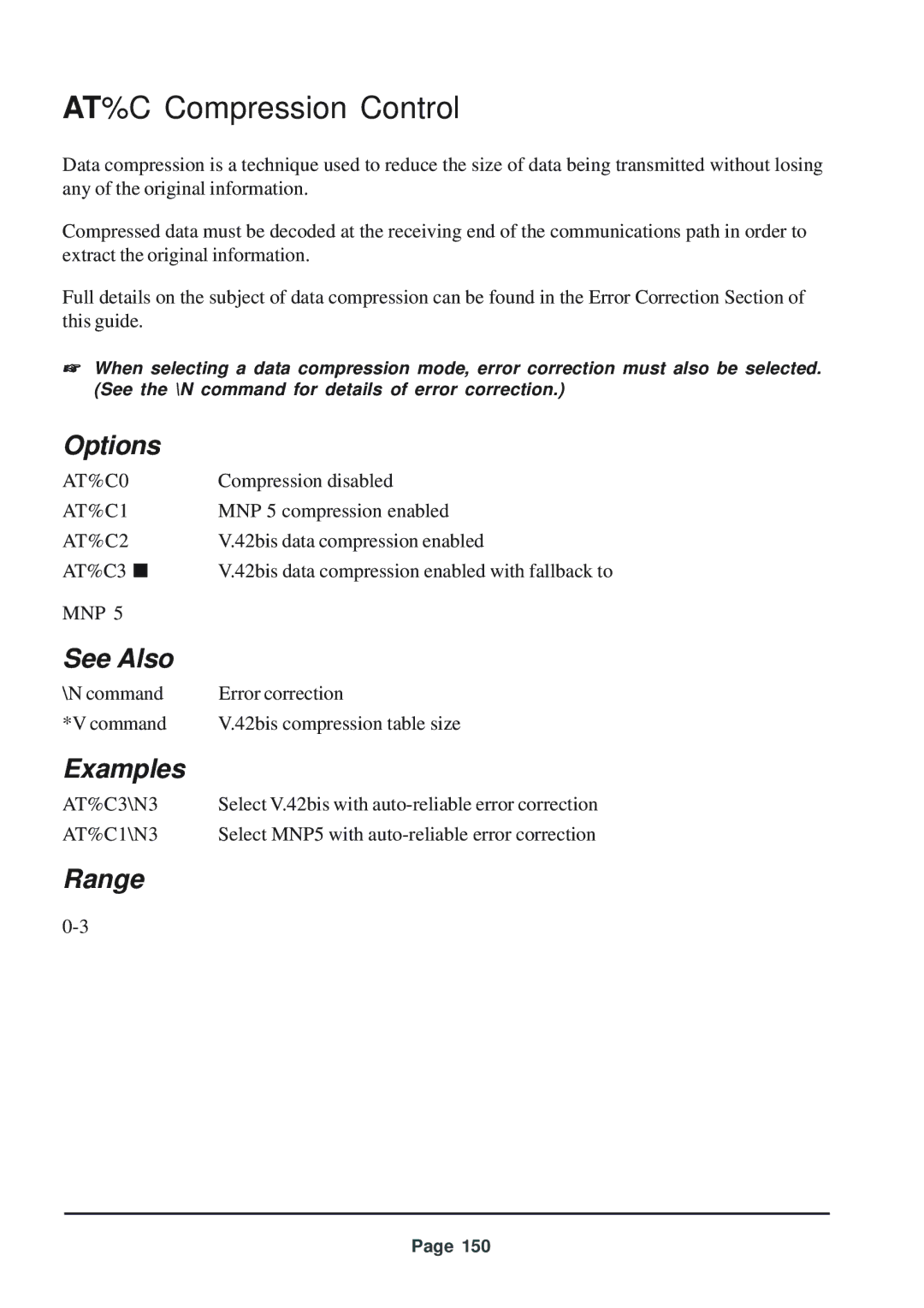 Telenetics 56 manual AT%C Compression Control, Examples 