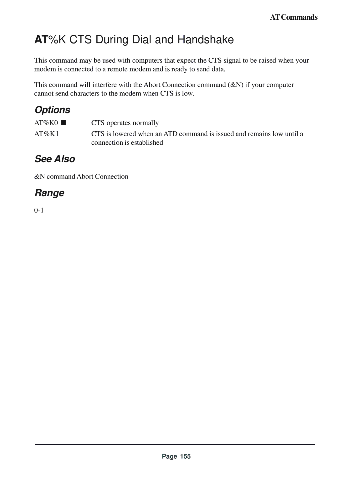 Telenetics 56 manual AT%K CTS During Dial and Handshake, AT%K1 