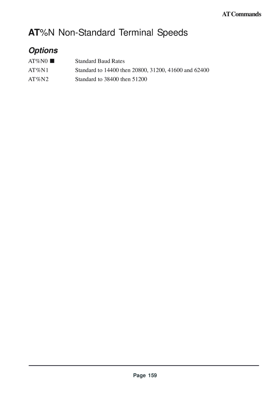 Telenetics 56 manual AT%N Non-Standard Terminal Speeds, AT%N1, AT%N2 