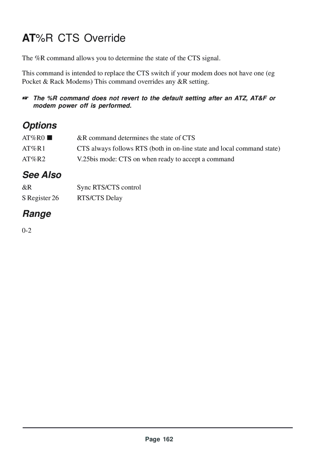 Telenetics 56 manual AT%R CTS Override, AT%R1, AT%R2 