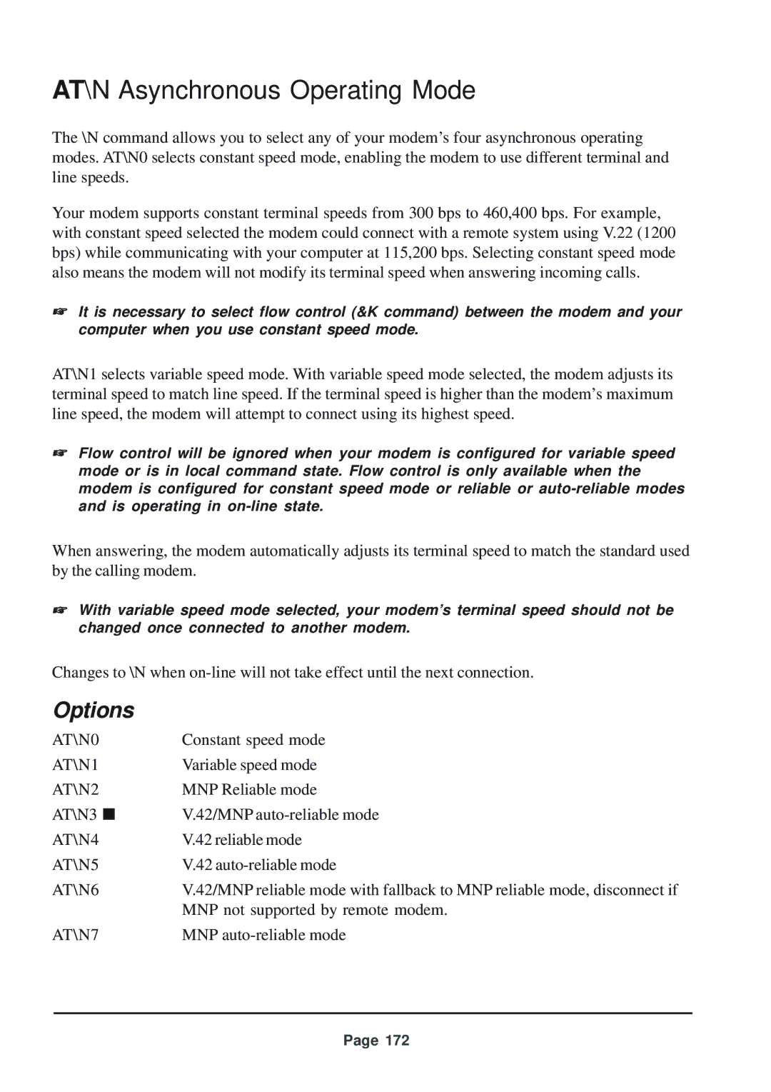 Telenetics 56 manual AT\N Asynchronous Operating Mode 