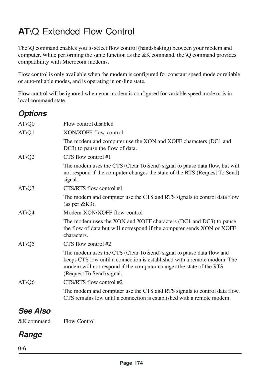 Telenetics 56 manual AT\Q Extended Flow Control 