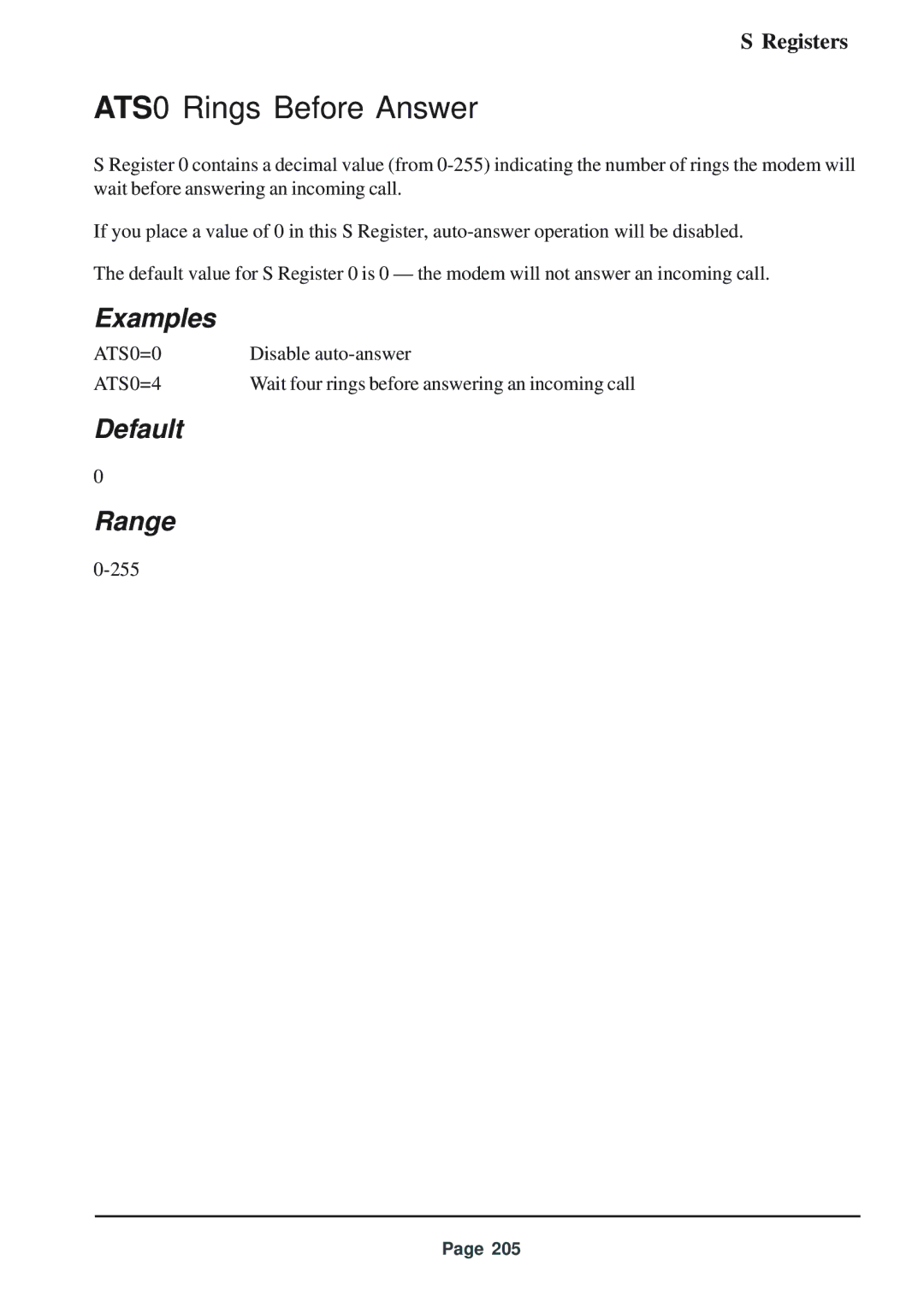 Telenetics 56 manual ATS0 Rings Before Answer, Default Range 