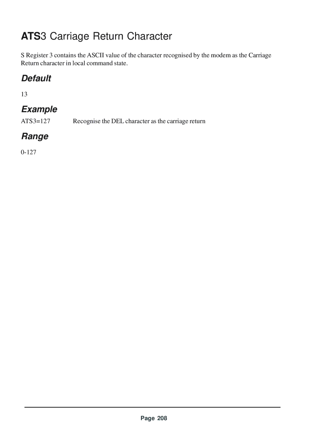 Telenetics 56 manual ATS3 Carriage Return Character, Default Example 