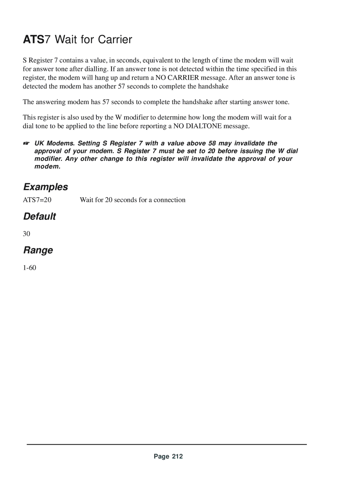 Telenetics 56 manual ATS7 Wait for Carrier, Default Range 