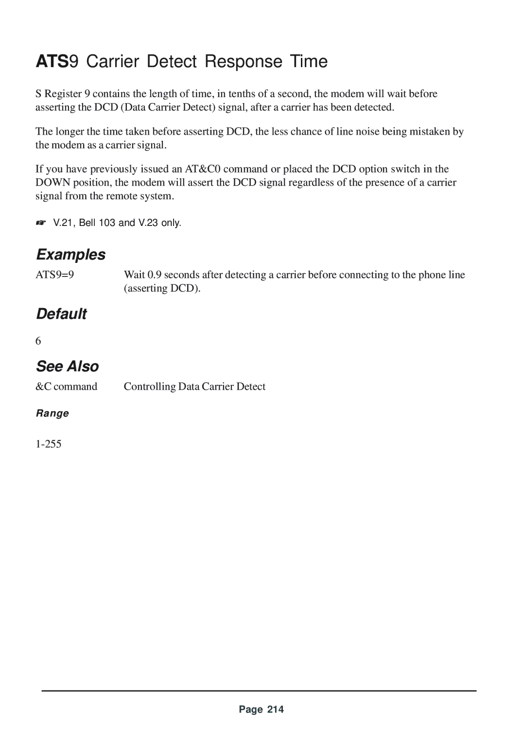 Telenetics 56 manual ATS9 Carrier Detect Response Time 