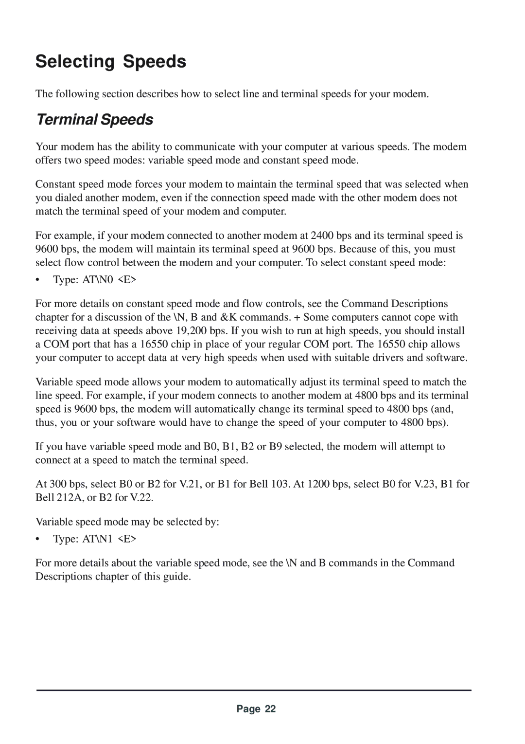 Telenetics 56 manual Selecting Speeds, Terminal Speeds 