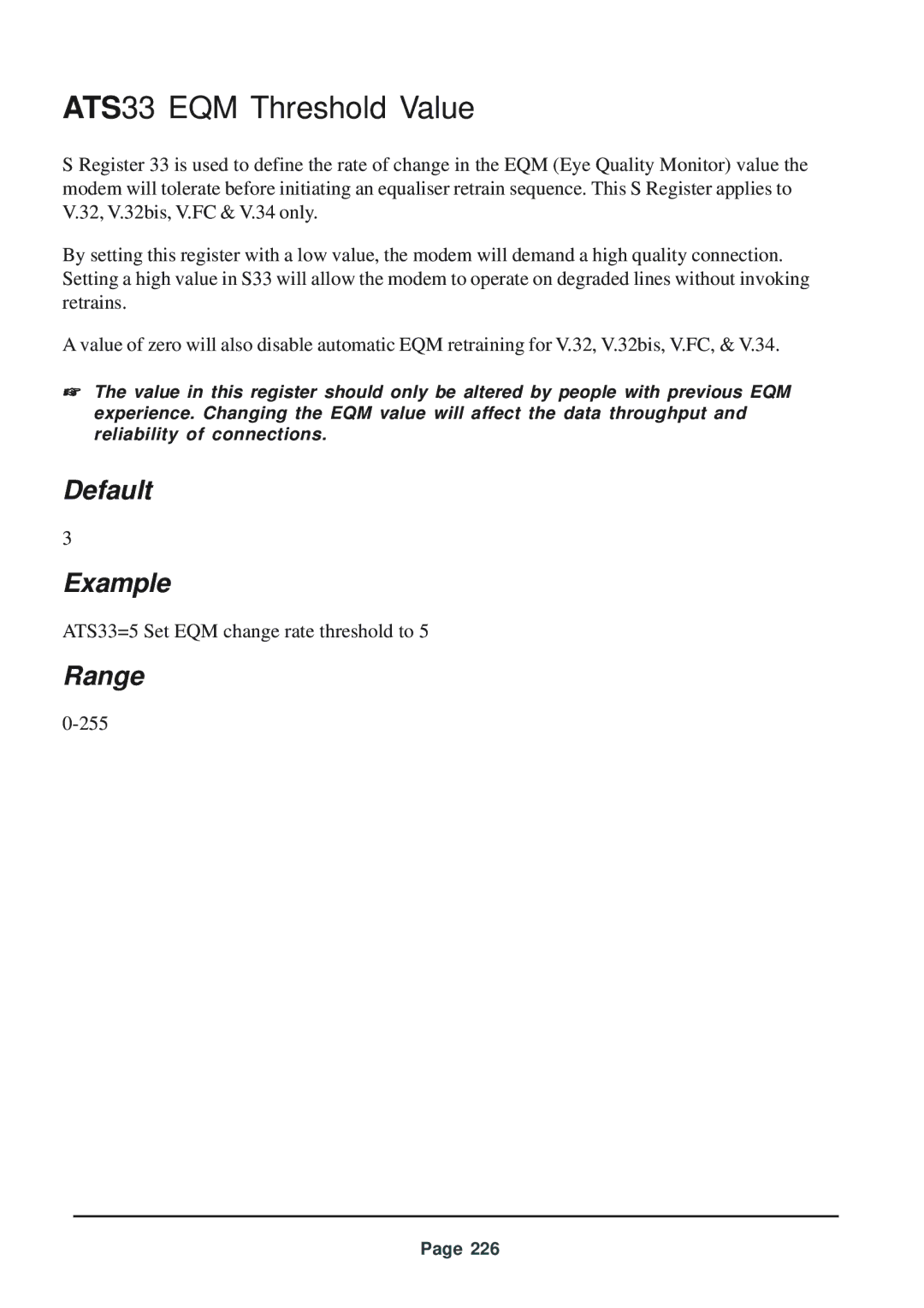 Telenetics 56 manual ATS33 EQM Threshold Value, Default Example 