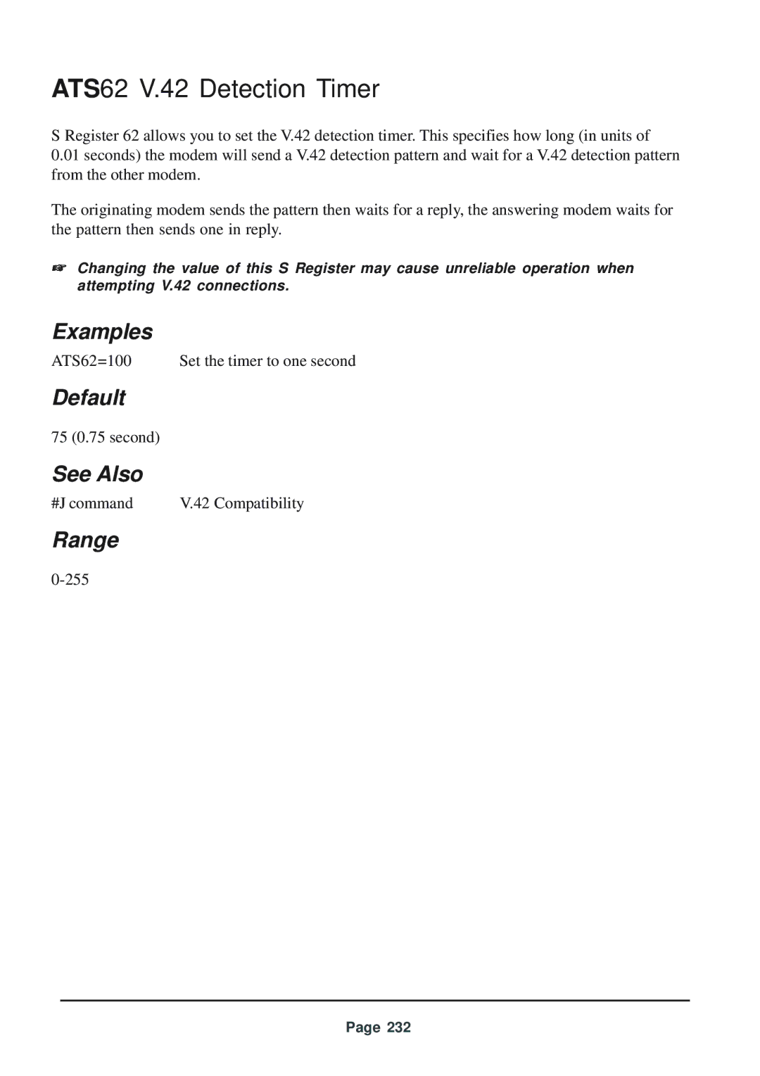 Telenetics 56 manual ATS62 V.42 Detection Timer, Examples 