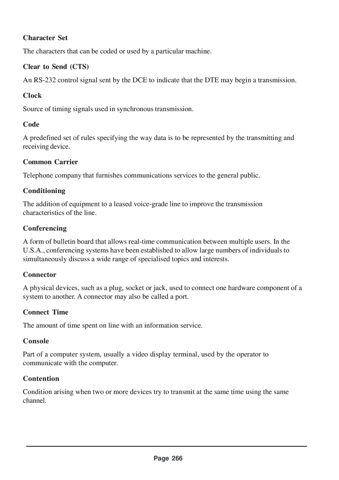 Telenetics 56 Character Set, Clear to Send CTS, Clock, Code, Common Carrier, Conditioning, Conferencing, Connect Time 