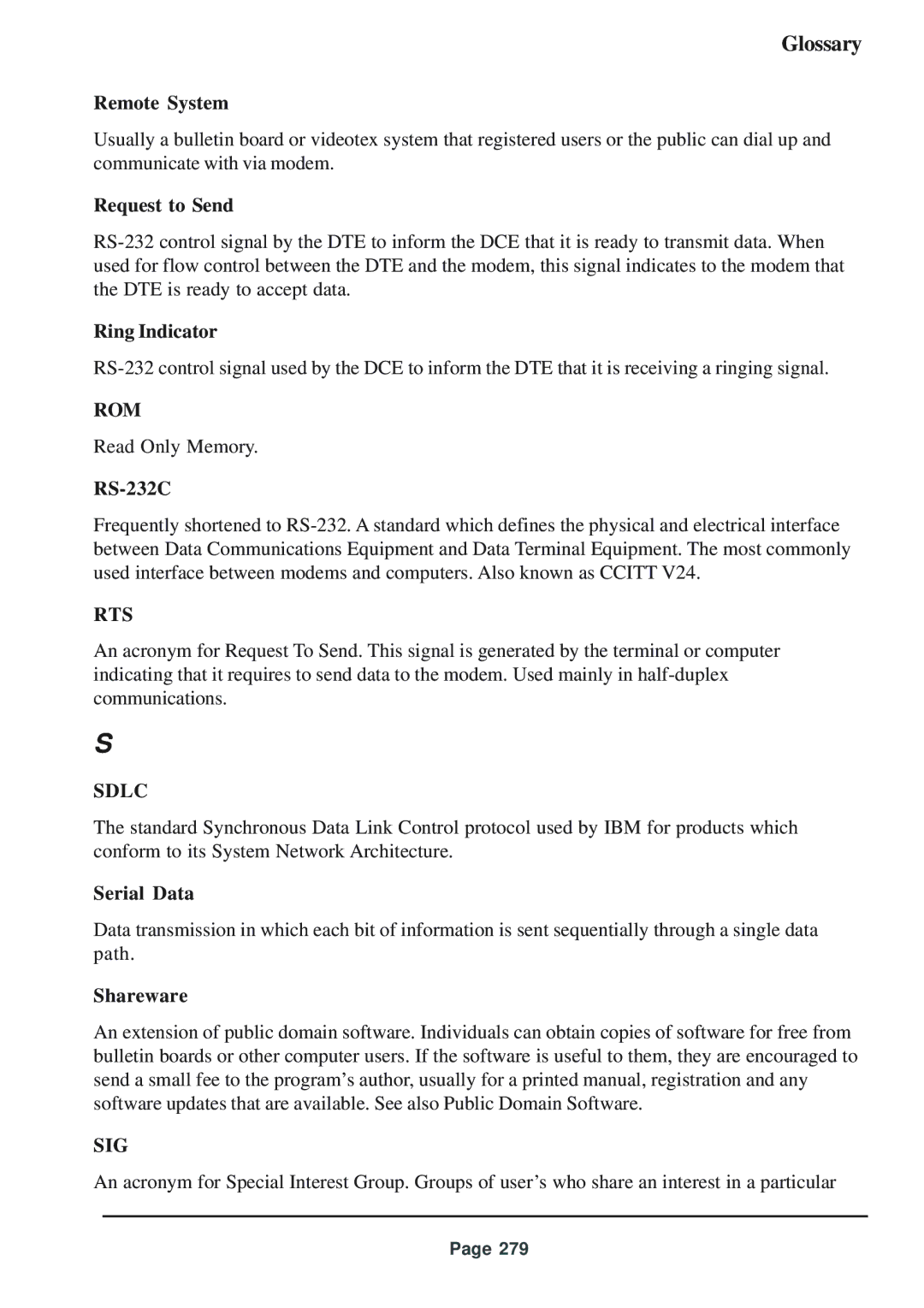 Telenetics 56 manual Rom, Rts, Sdlc, Sig 