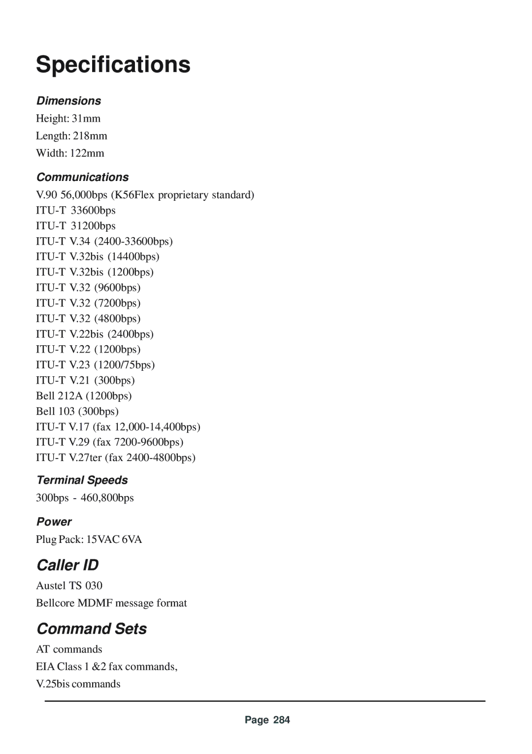 Telenetics 56 manual Caller ID, Command Sets 