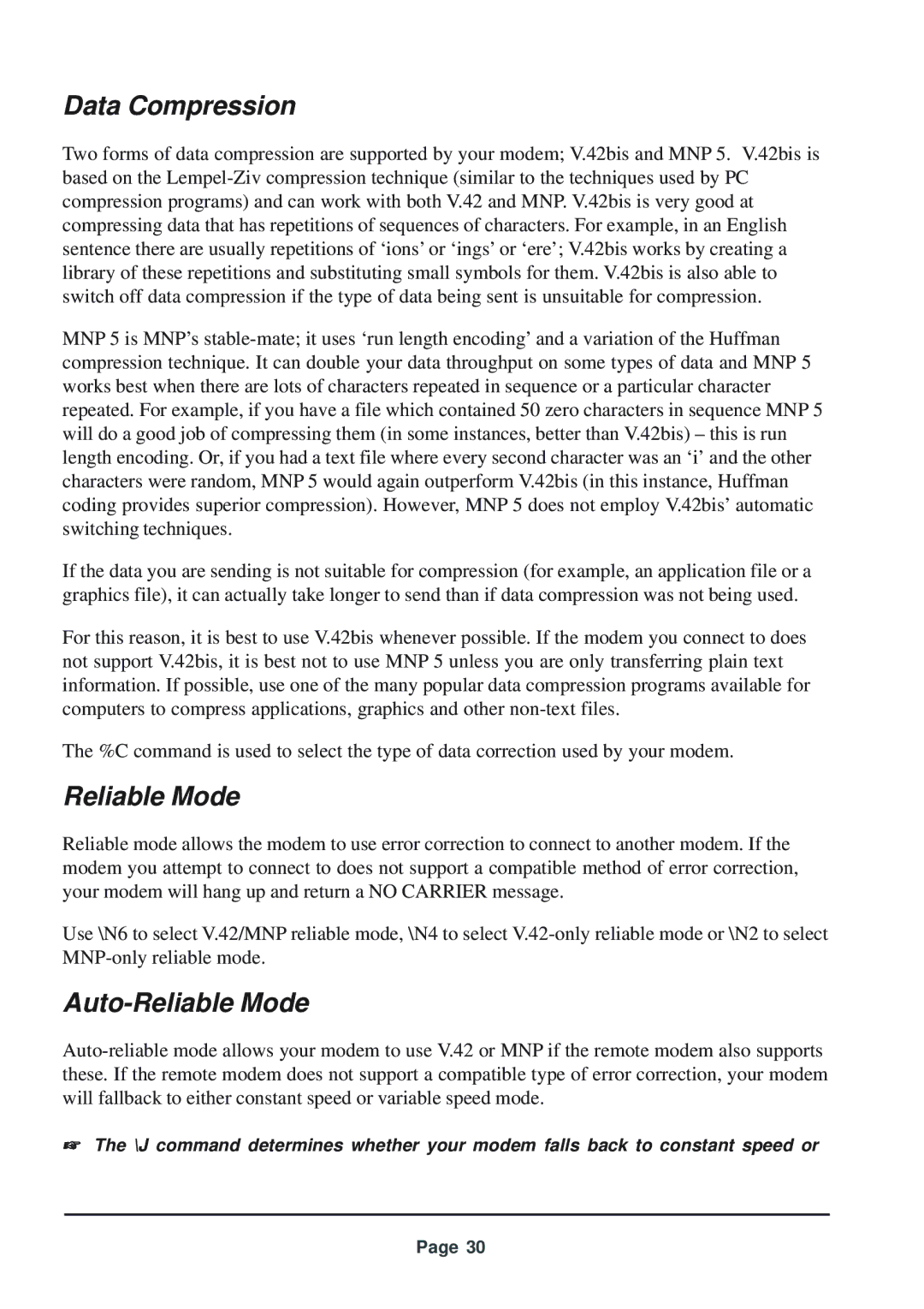 Telenetics 56 manual Data Compression, Auto-Reliable Mode 