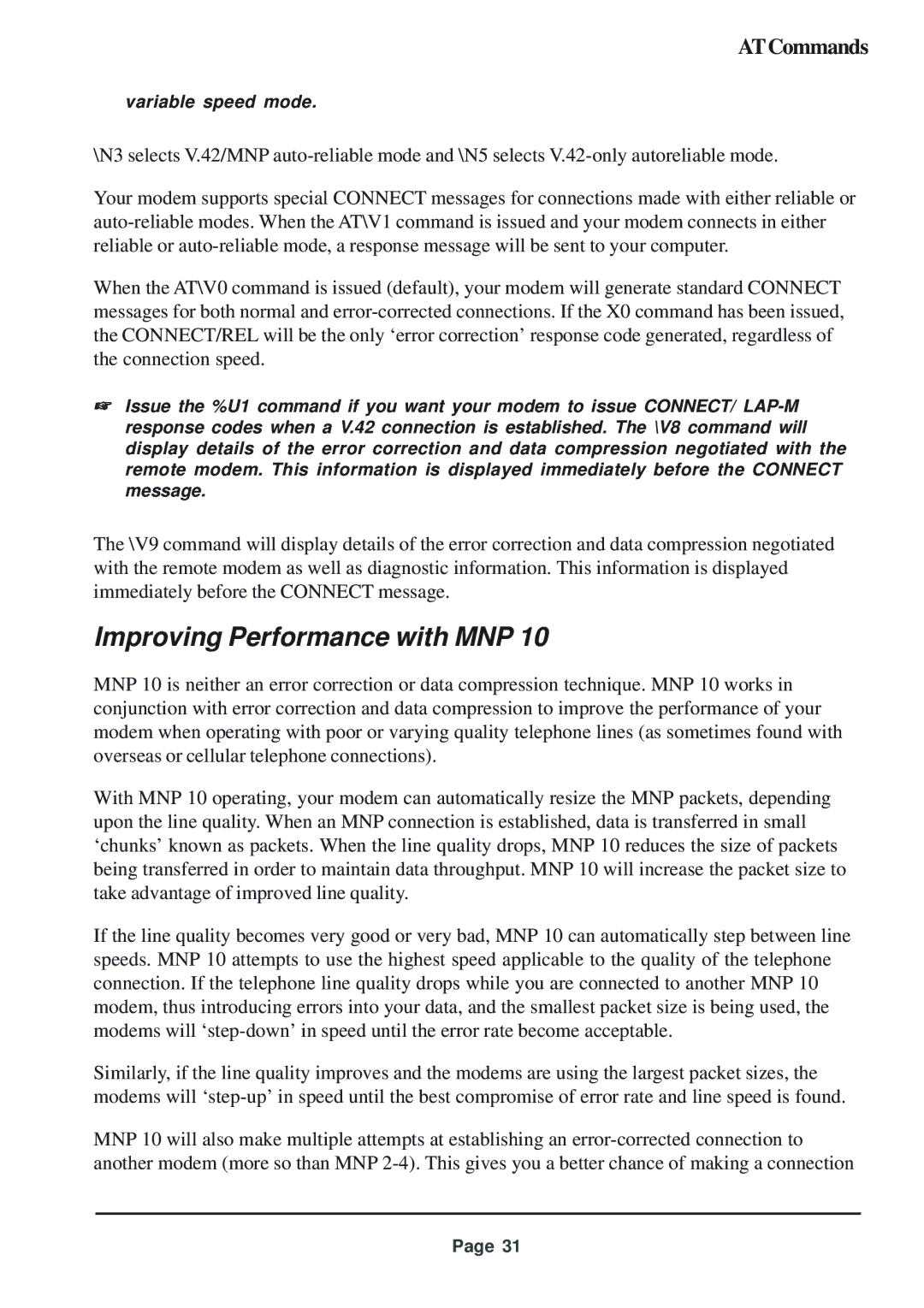 Telenetics 56 manual Improving Performance with MNP 