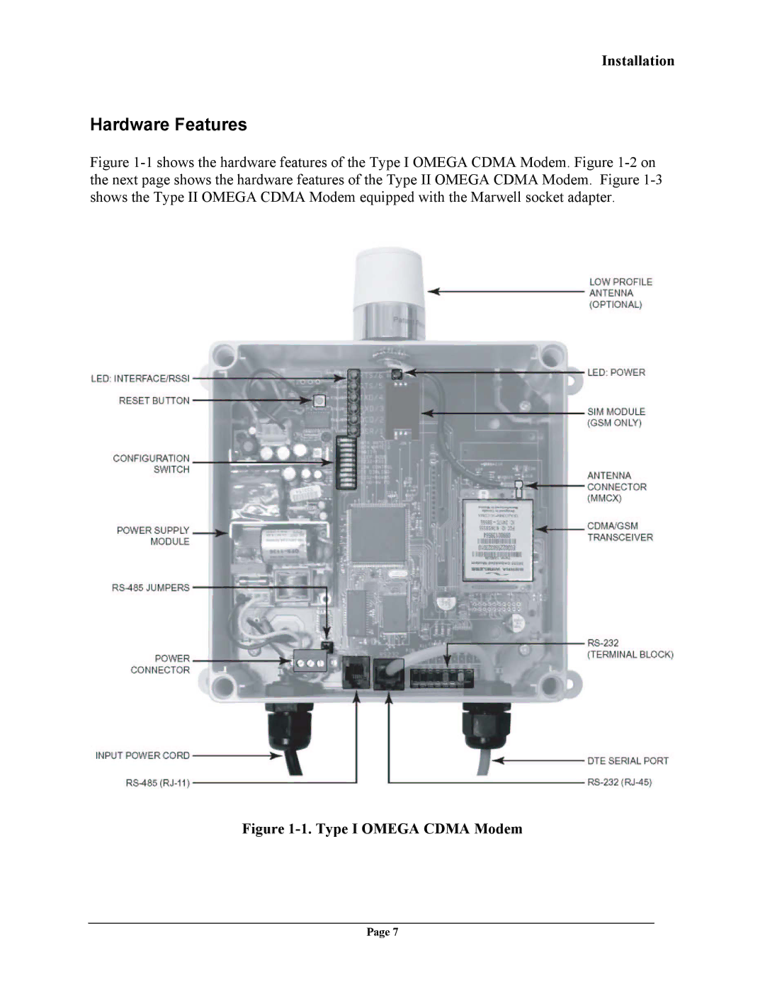 Telenetics CDMA manual Hardware Features, Installation 