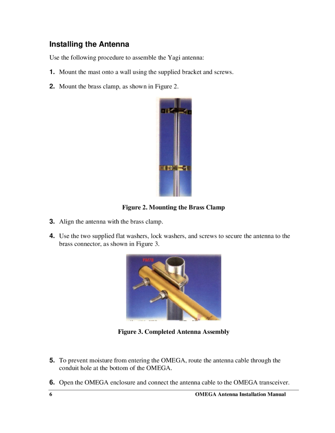 Telenetics Communications and Interface Cabinet Antenna Installing the Antenna, Mounting the Brass Clamp 