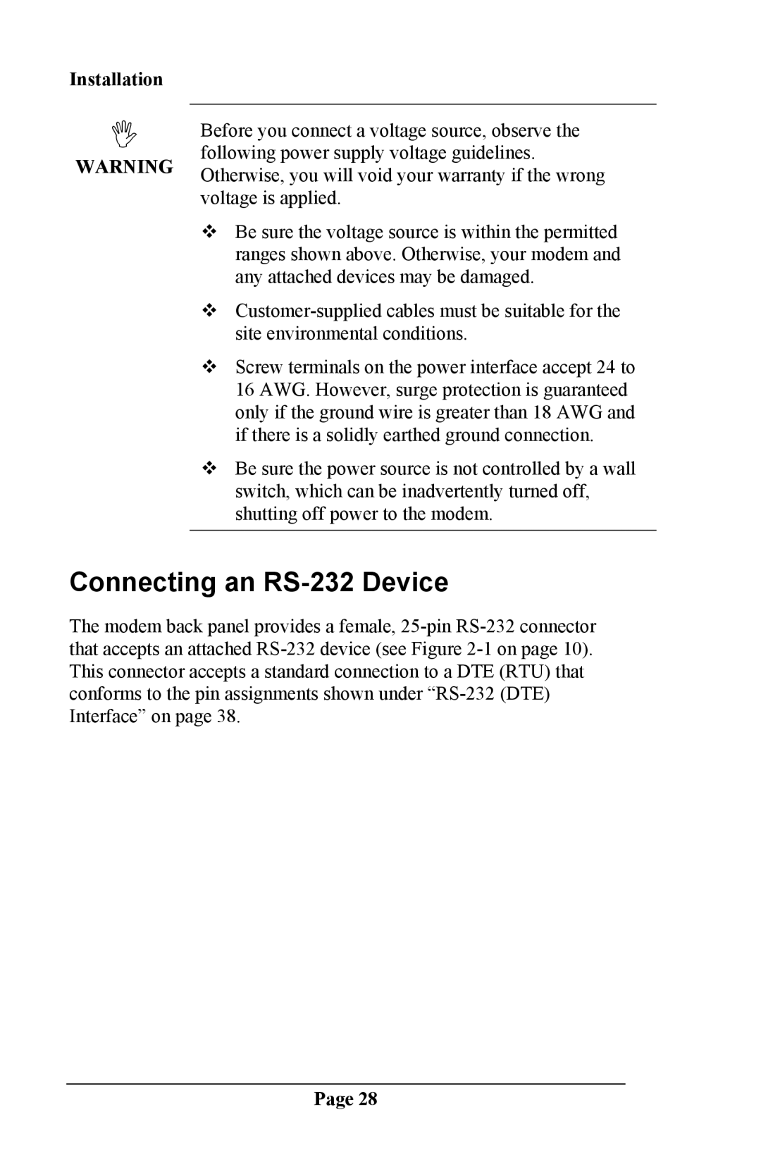 Telenetics DSP 9612 manual Connecting an RS-232 Device 