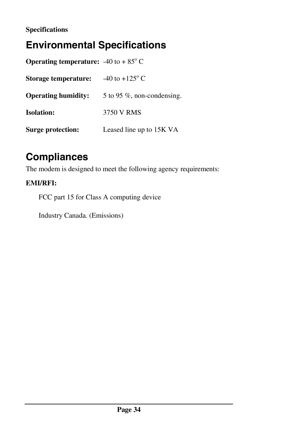 Telenetics DSP9612RM manual Environmental Specifications, Compliances 