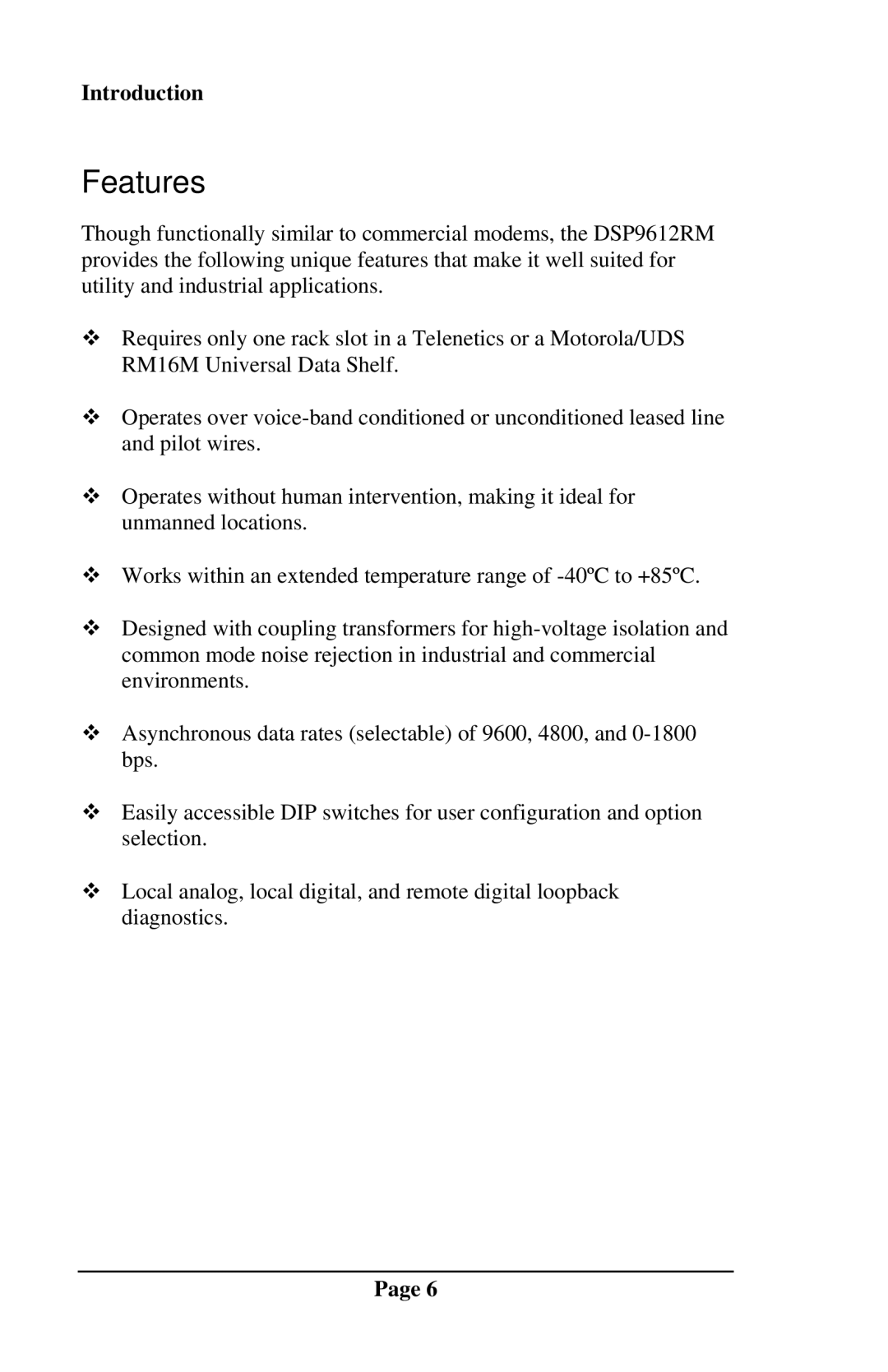 Telenetics DSP9612RM manual Features 