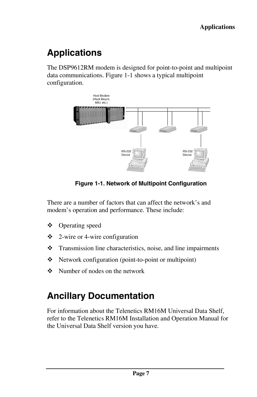 Telenetics DSP9612RM manual Applications, Ancillary Documentation 