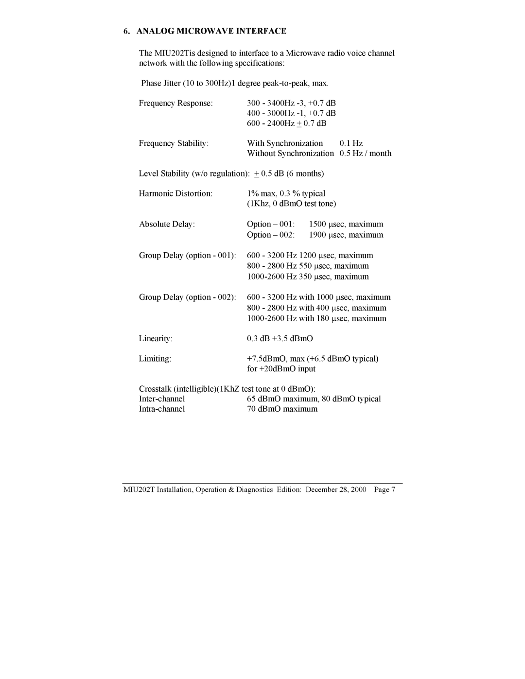 Telenetics MIU202T Modem manual Analog Microwave Interface 