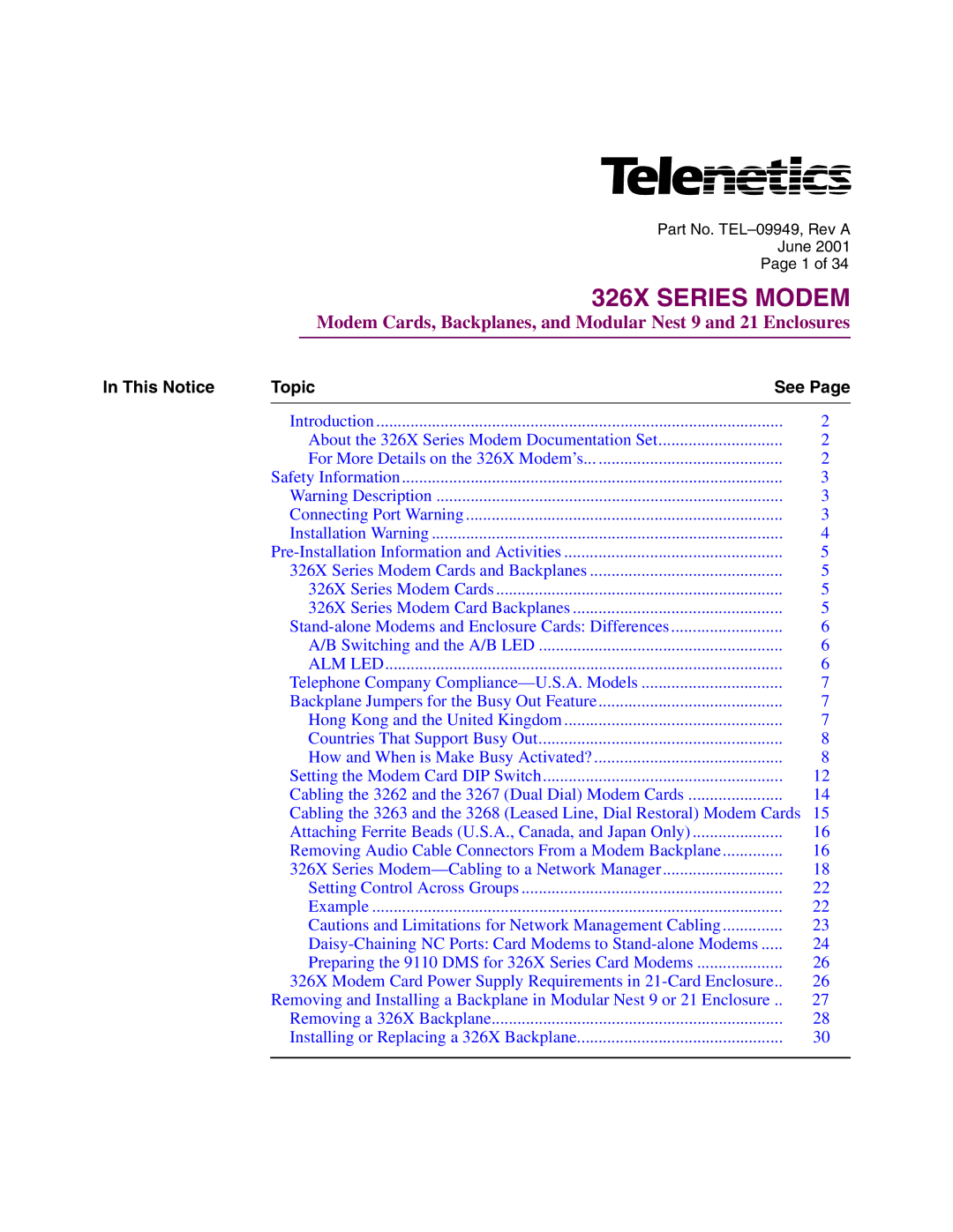 Telenetics Modular Nest manual 326X Series Modem 