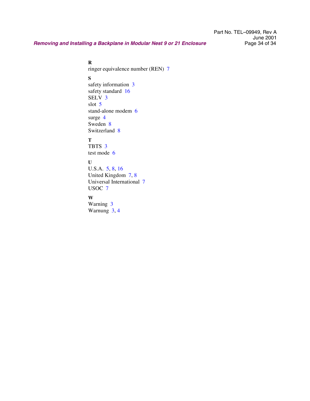 Telenetics Modular Nest manual Usoc 