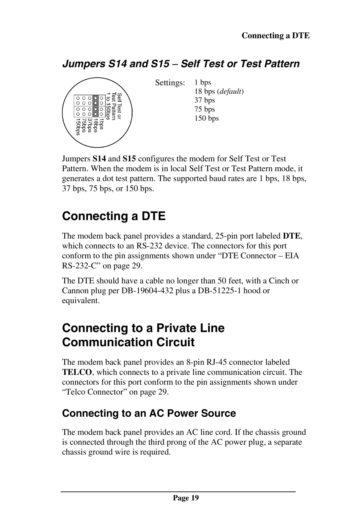 Telenetics MOT202TSA, MOT202TRM manual Connecting a DTE, Connecting to a Private Line Communication Circuit 