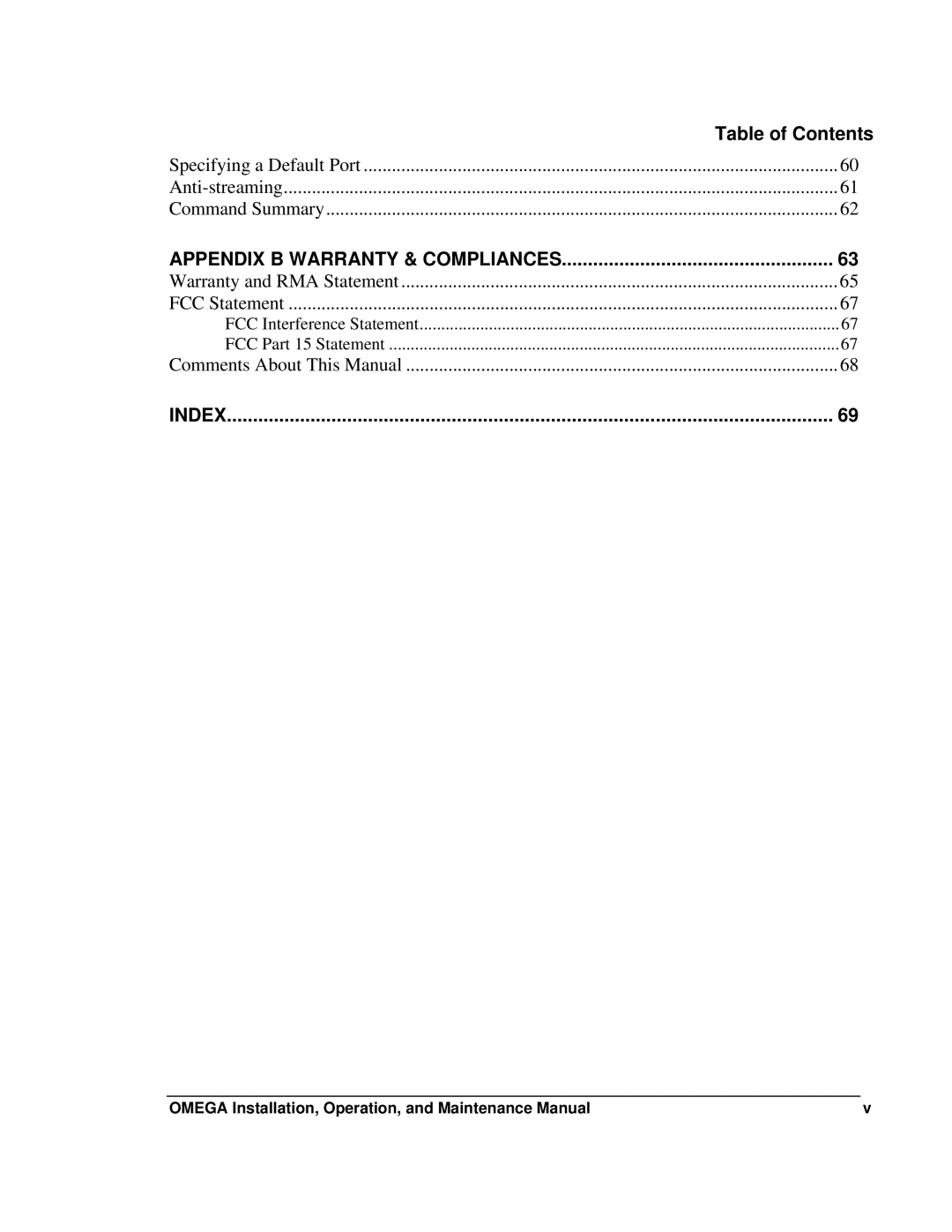 Telenetics OM-AMPS-100 manual Specifying a Default Port Anti-streaming Command Summary 