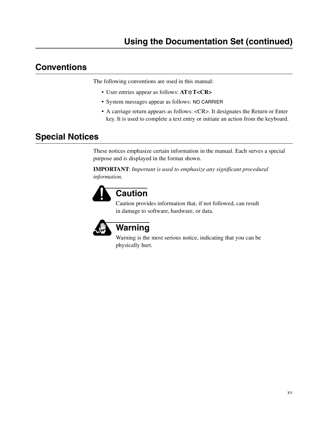 Telenetics V.34-SDC, 326X V.34, V.32bis Series manual Using the Documentation Set Conventions, Special Notices 