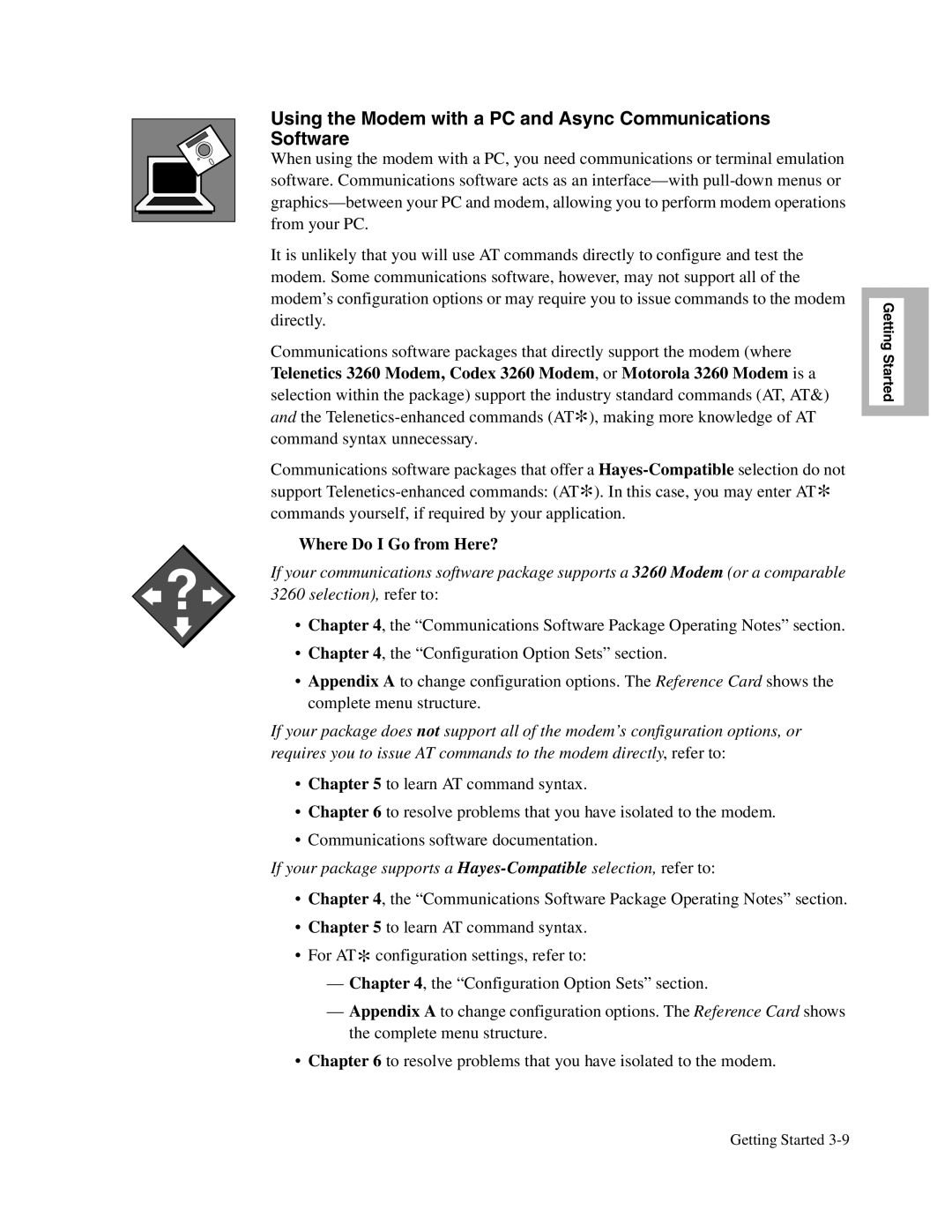 Telenetics 326X V.34, V.34-SDC manual Using the Modem with a PC and Async Communications Software, Selection, refer to 