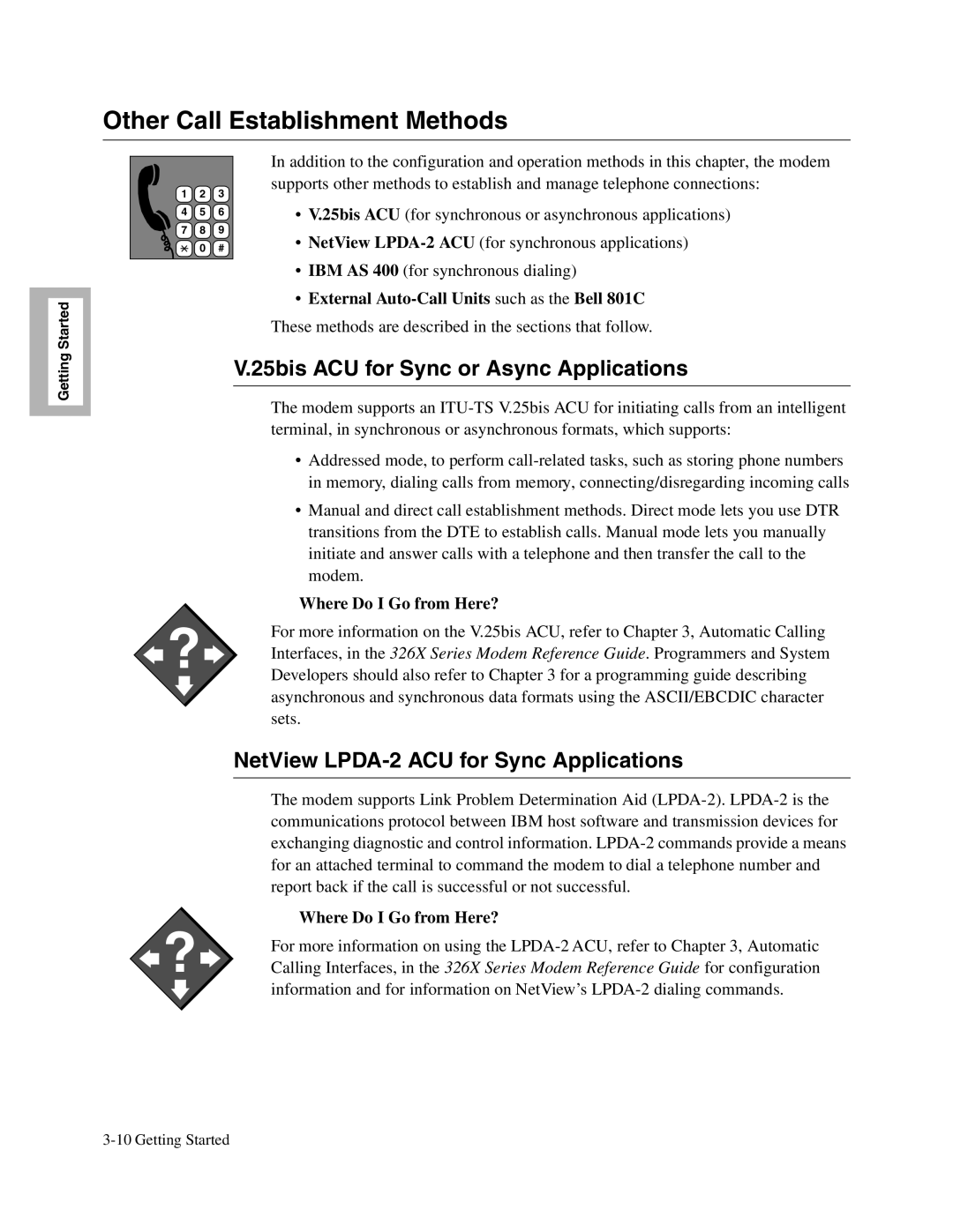 Telenetics V.32bis Series, V.34-SDC, 326X V.34 Other Call Establishment Methods, 25bis ACU for Sync or Async Applications 