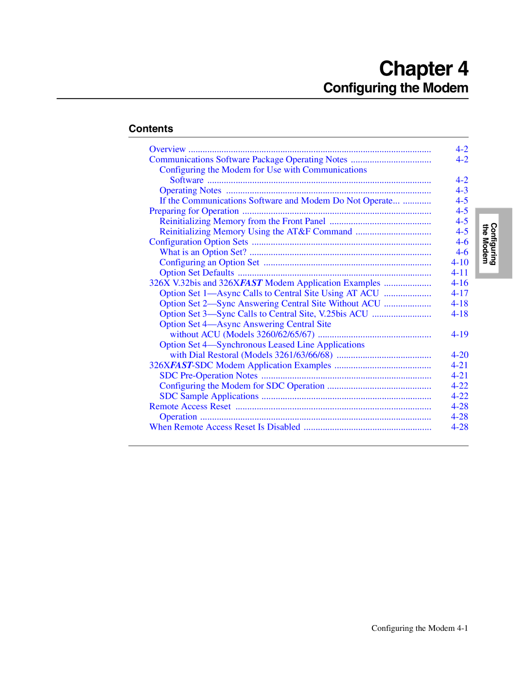 Telenetics V.32bis Series, V.34-SDC, 326X V.34 manual Configuring the Modem, Contents 