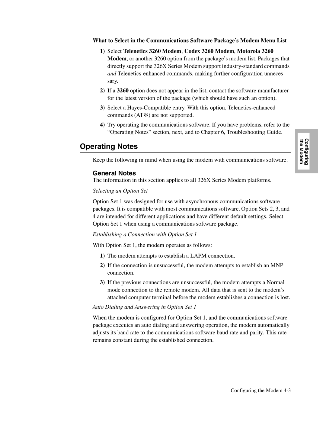 Telenetics 326X V.34, V.34-SDC, V.32bis Series manual Operating Notes, General Notes 