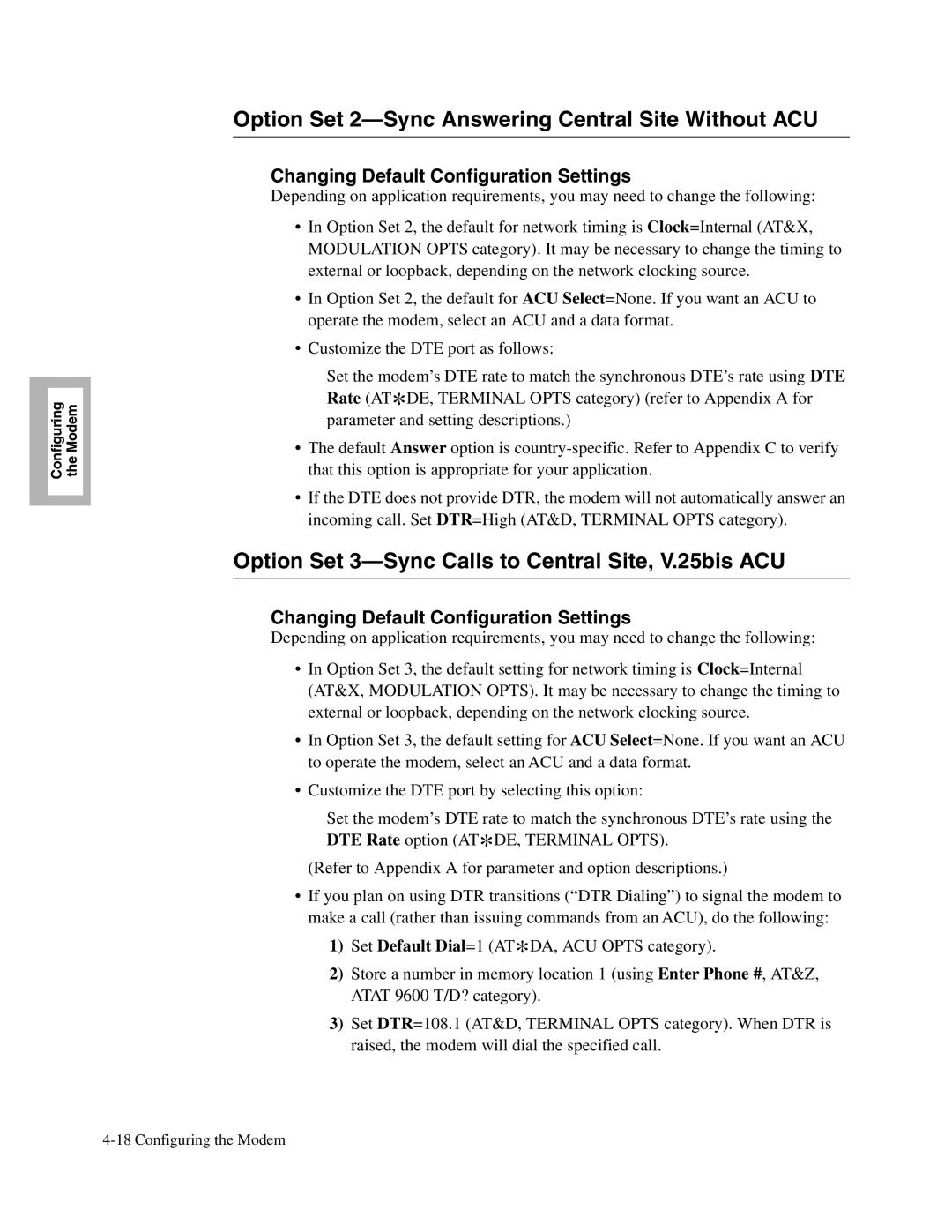 Telenetics 326X V.34, V.34-SDC, V.32bis Series manual Option Set 2-Sync Answering Central Site Without ACU 