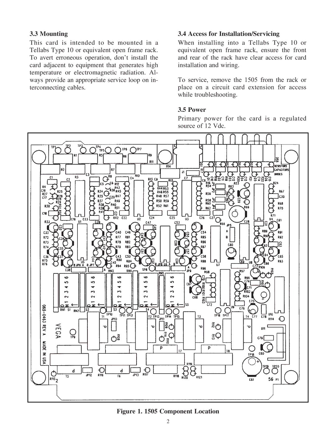 Telex 1505 service manual Mounting, Access for Installation/Servicing, Power 