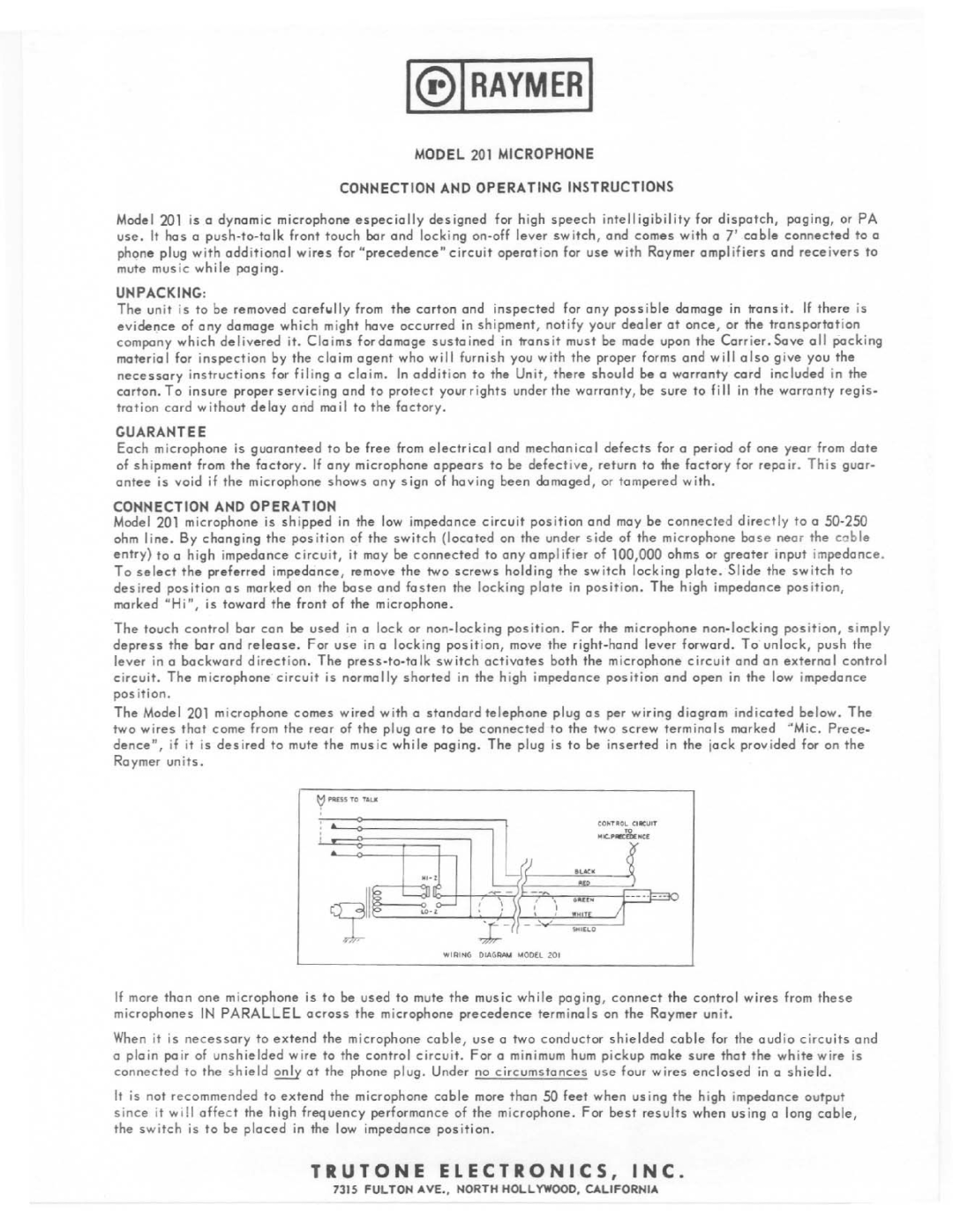 Telex 201 manual 