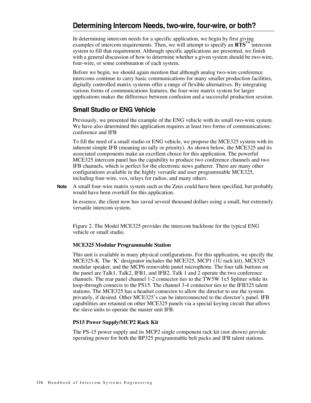 Telex 38109-977 manual Determining Intercom Needs, two-wire, four-wire, or both?, Small Studio or ENG Vehicle 