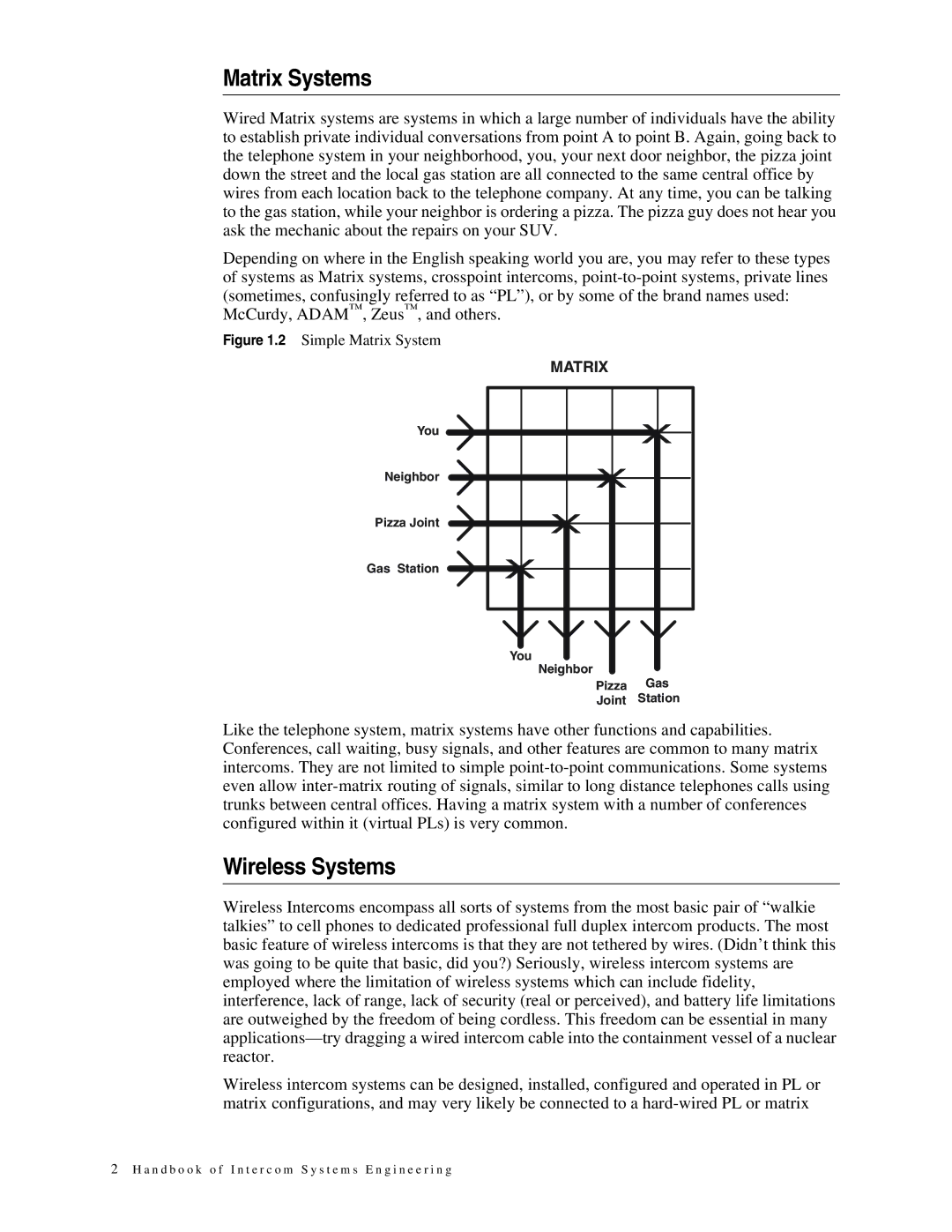 Telex 38109-977 manual Matrix Systems, Wireless Systems 