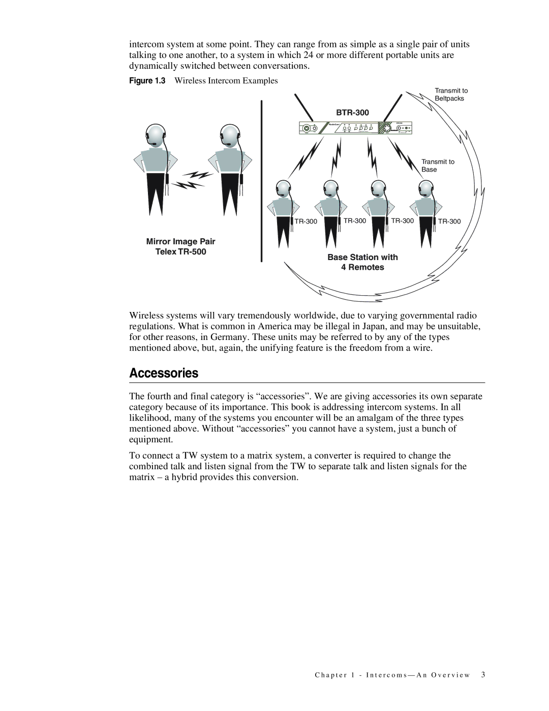 Telex 38109-977 manual Accessories, Wireless Intercom Examples 