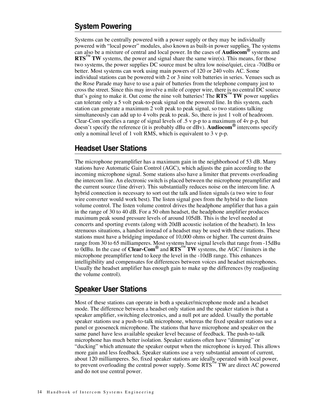 Telex 38109-977 manual System Powering, Headset User Stations, Speaker User Stations 