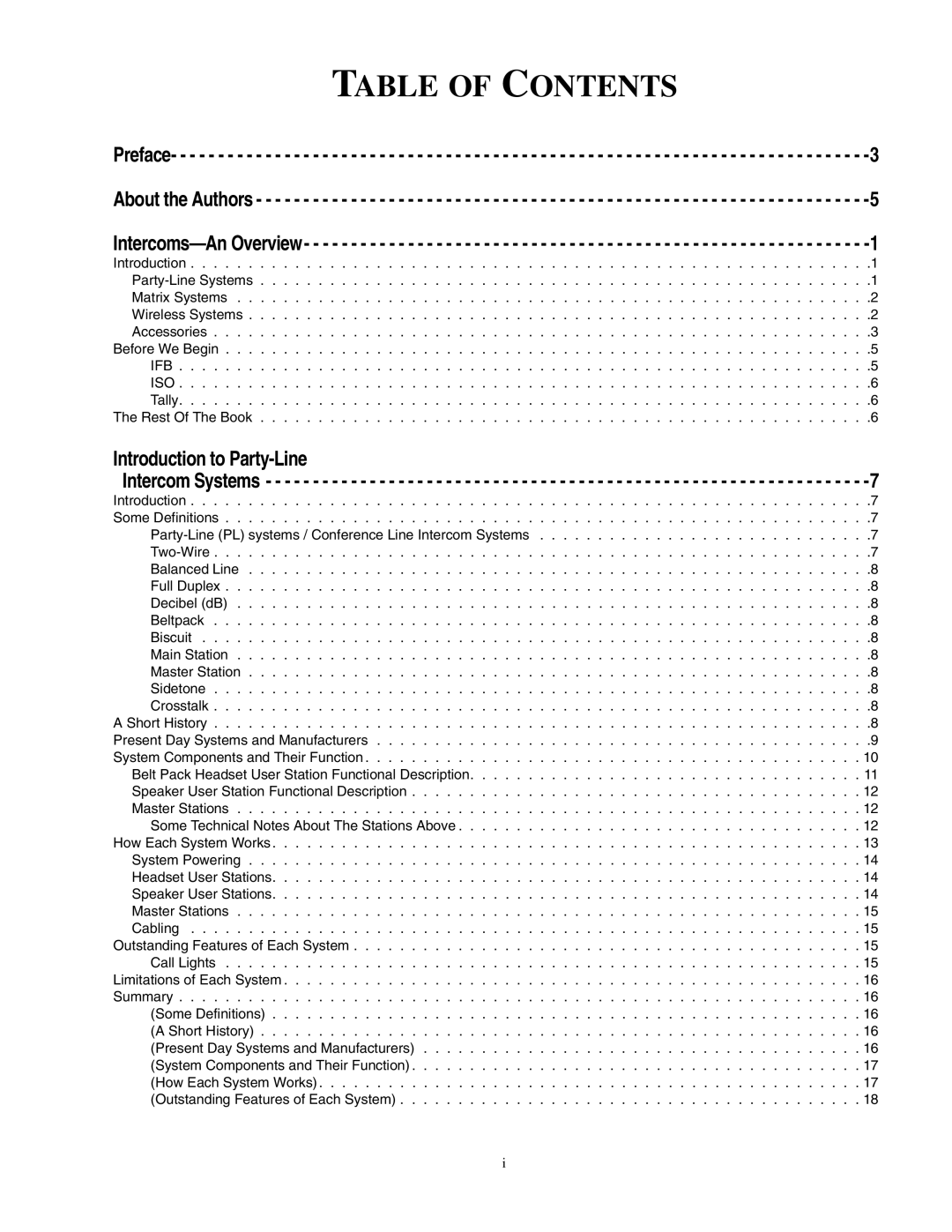 Telex 38109-977 manual Table of Contents 